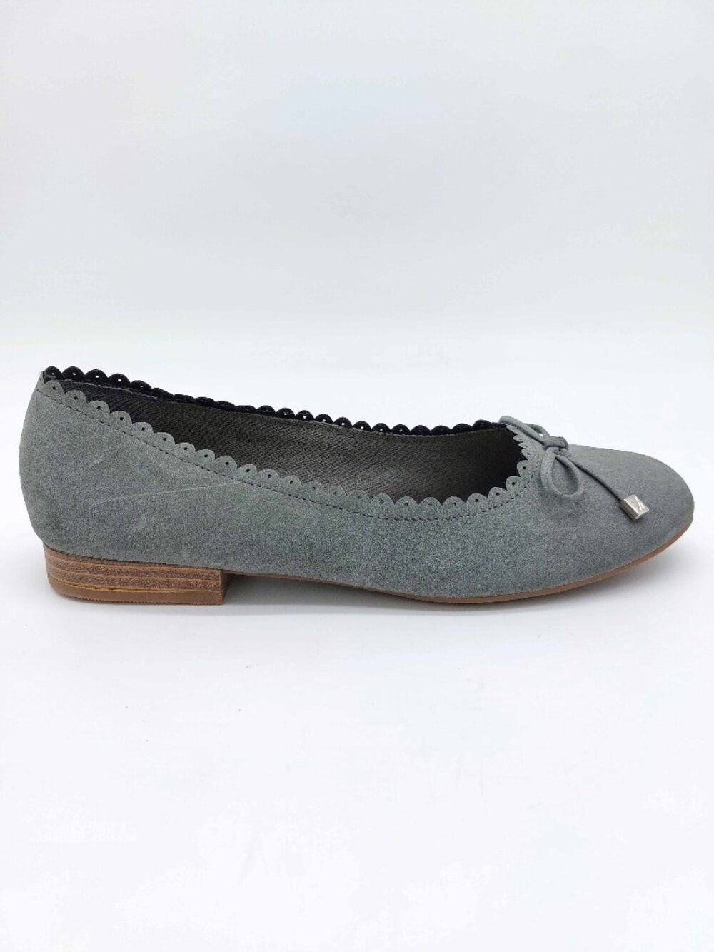 Nautica Leonrah Gray Scalloped Ballet Flats Bow Detail Women’s 7.5